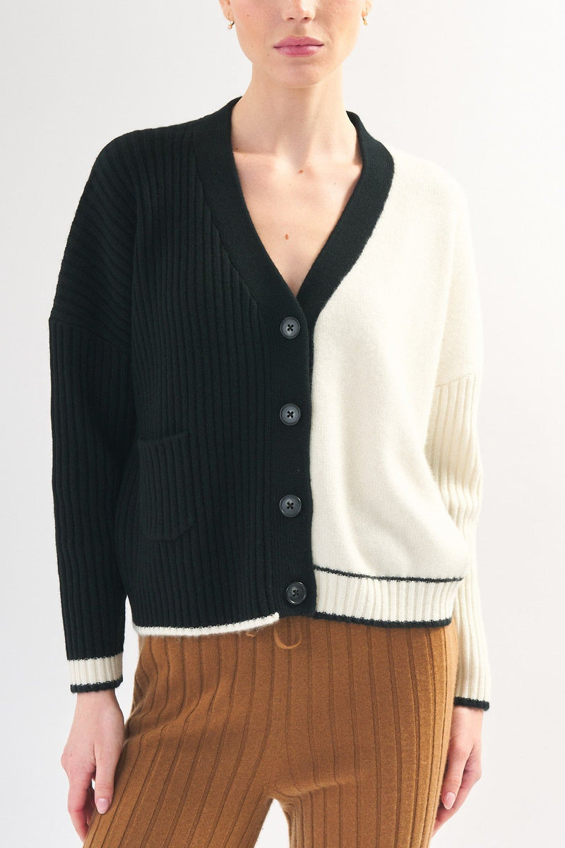 Robertson Madison 100 Cashmere Two Tone Cardigan CC251 Ivory/Black