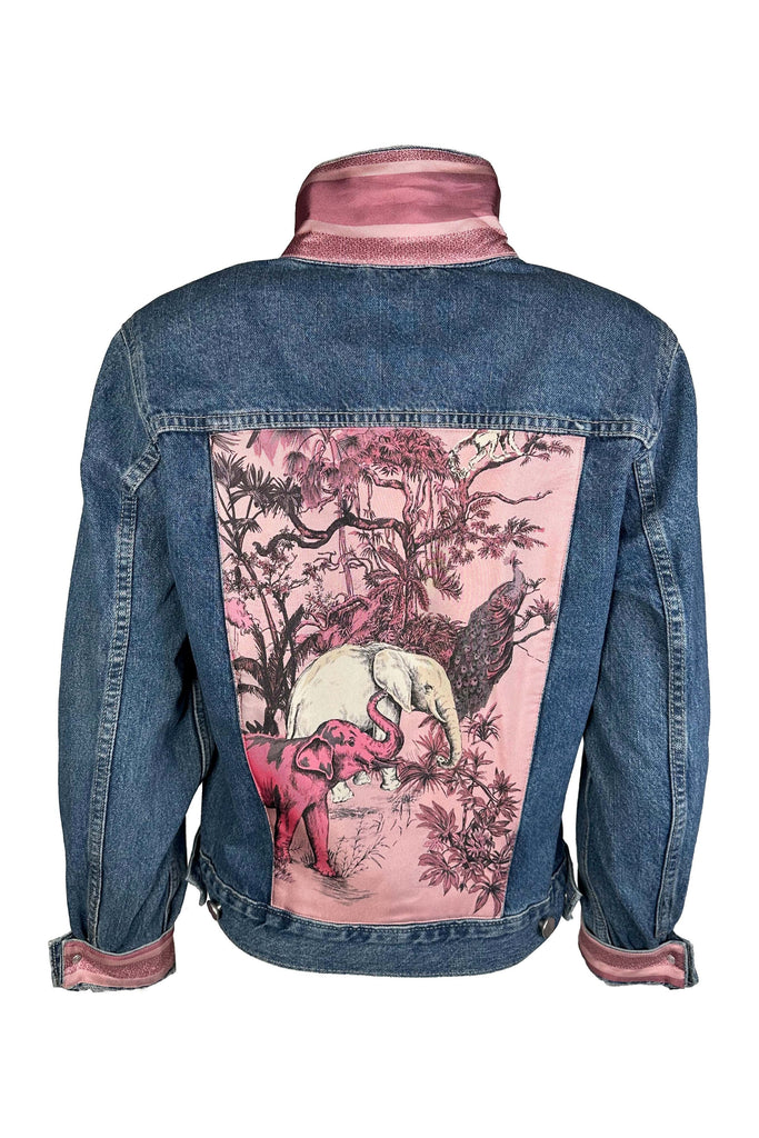 Ascend One Of A Kind Designer Scarf Jean Jacket | Denim/Dior- Pink Safari