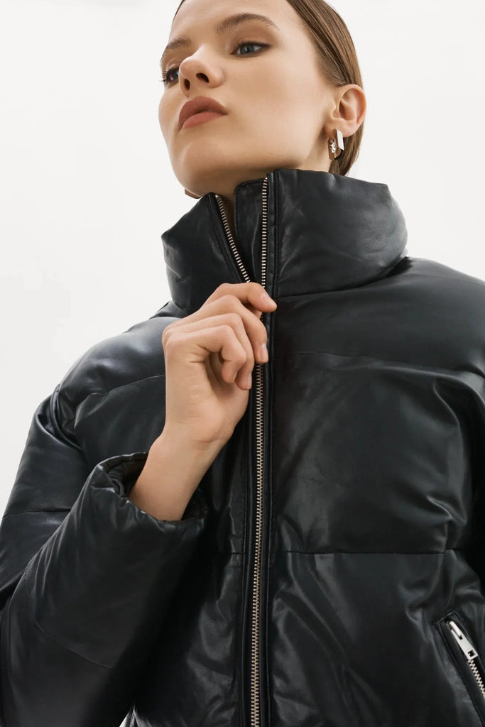 Lamarque Iris Leather Puffer Jacket | Black