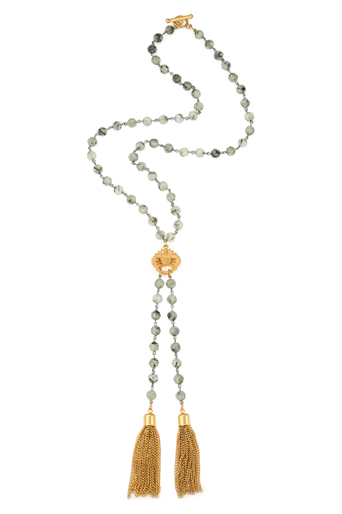 French Kande Necklace | Prehinite With Immaculate Pendant And Tassels SG2135-Z