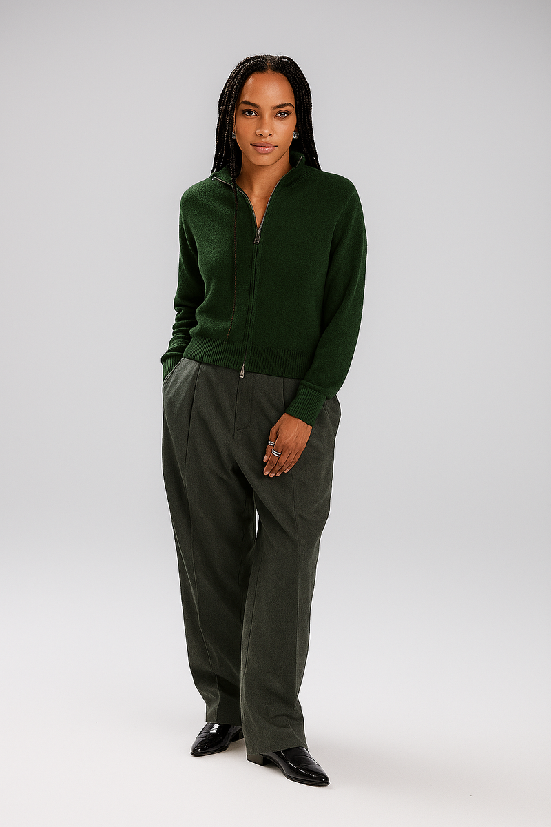 Robertson Madison 100% Cashmere Toto Zip Jacket C25C-021 | Khaki (Dark