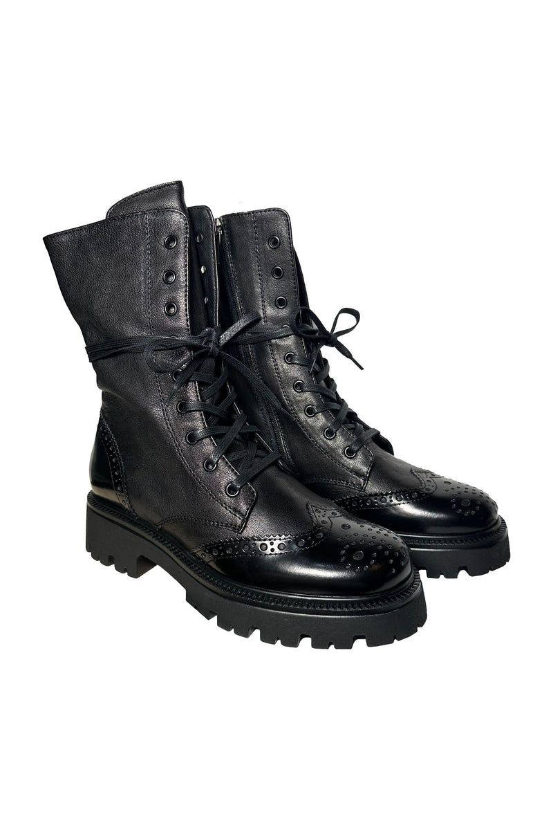 Michele Lopriore Aspen Combat Boots Black Leather and Brush Leather