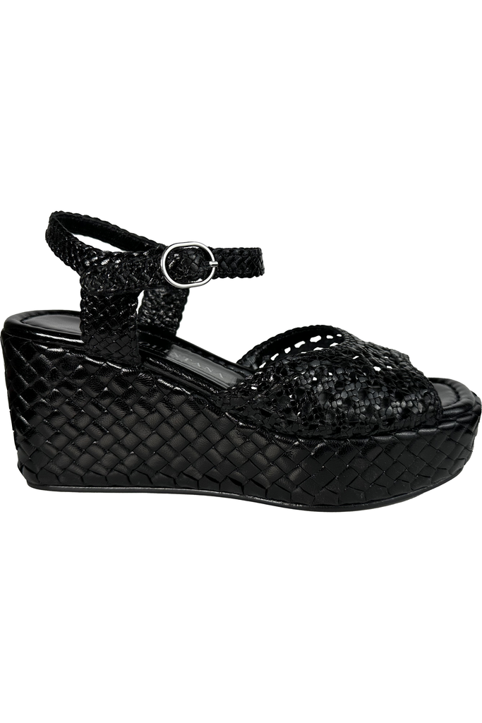 Pons Quintana Ankara Woven Leather Platform Wedge Sandals 10283.000 | Negro (Black)