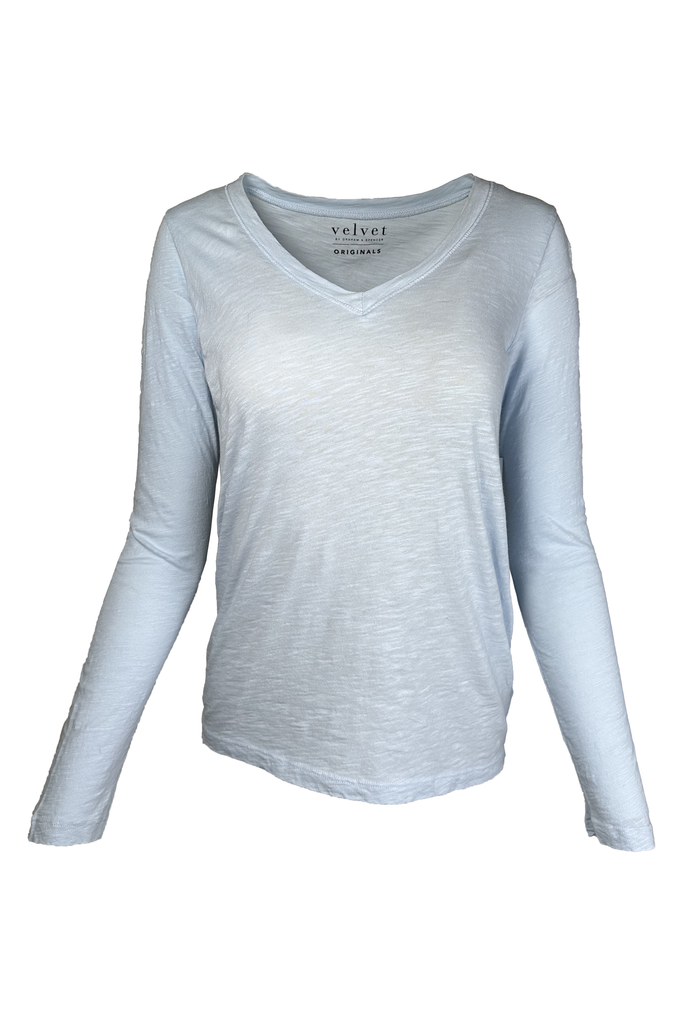 Velvet by Graham & Spencer Blaire Long Sleeve Cotton V- Neck Tee Shirt | Dewdrop