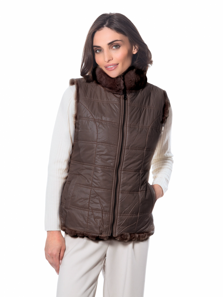 Linda Richards Rex Rabbit Reversible Fur Vest FK-260 | Brown