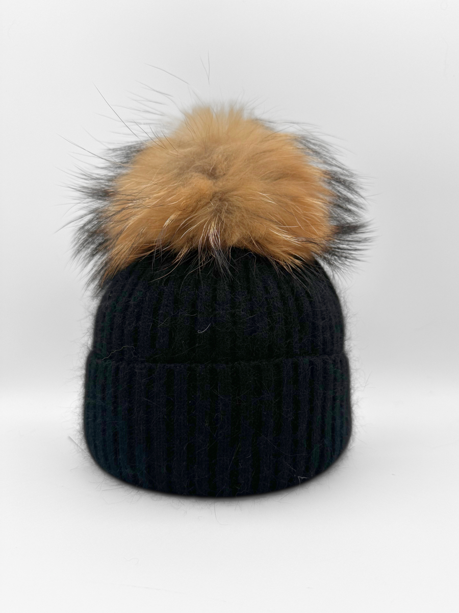 Linda Richards Wool Pom-pom Hat HA-62 | Black | Shop Fur Pom  display picture 2