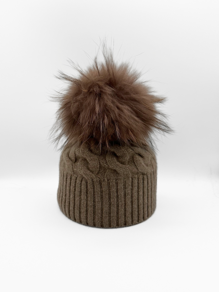 Linda Richards Cashmere Single Knit Cable Pom-pom Hat HA-95 