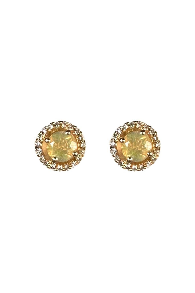 FC Creations Earrings 14K Gold Diamond Opal Studs | Yellow Gold  0.13 Carats