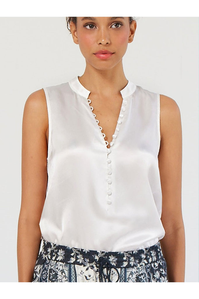 go by Go Silk Go Button Up Shell | White