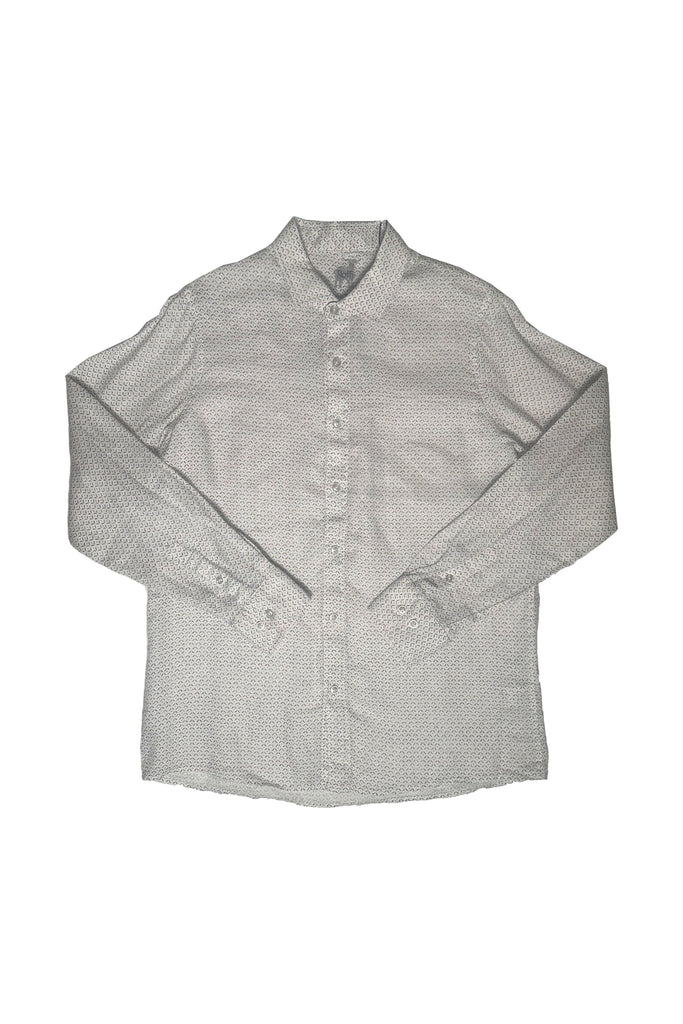 Raffi Long Sleeve Geo Printed Linen Button Front Shirt QP12820 | White
