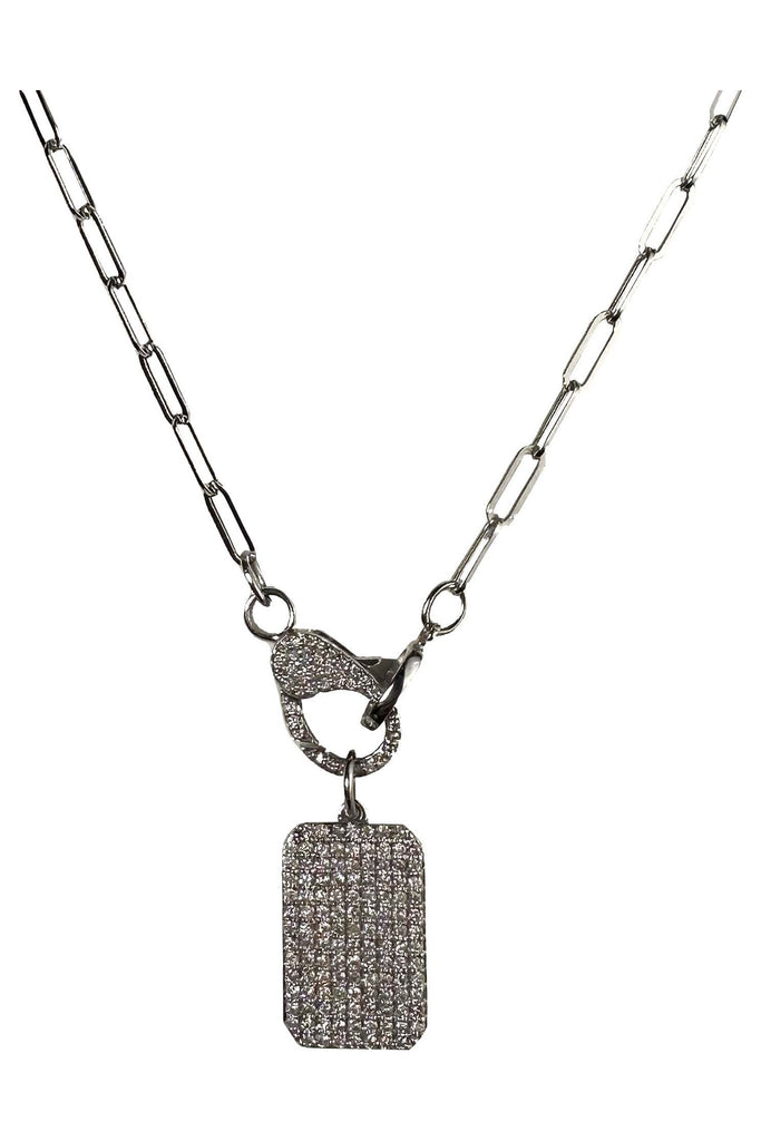 FC Creations Necklace 14K Diamond Pave Lobster Claw Chain w/Pave Dog Tag | White Gold 0.85 Carats