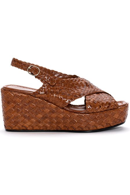 Pons Quintana Ankara Criss Cross Woven Leather Wedges 10281.000 | Toffe (Camel)