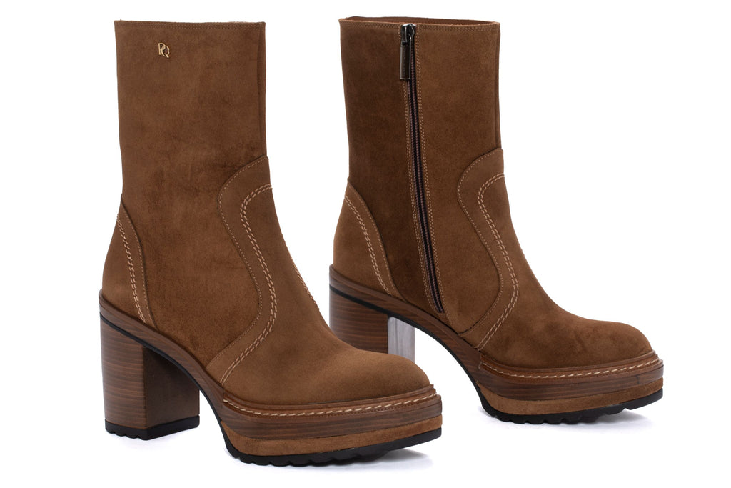 Pons Quintana Women's OlivB Suede Platform Ankle Boots 10556.000 | Toffee