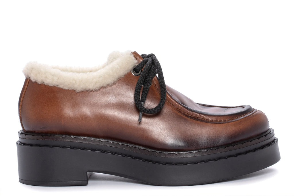 Pons Quintana Women's Nadia Fur Lined Leather Lace Up 112828.035 | Toffee/Beige