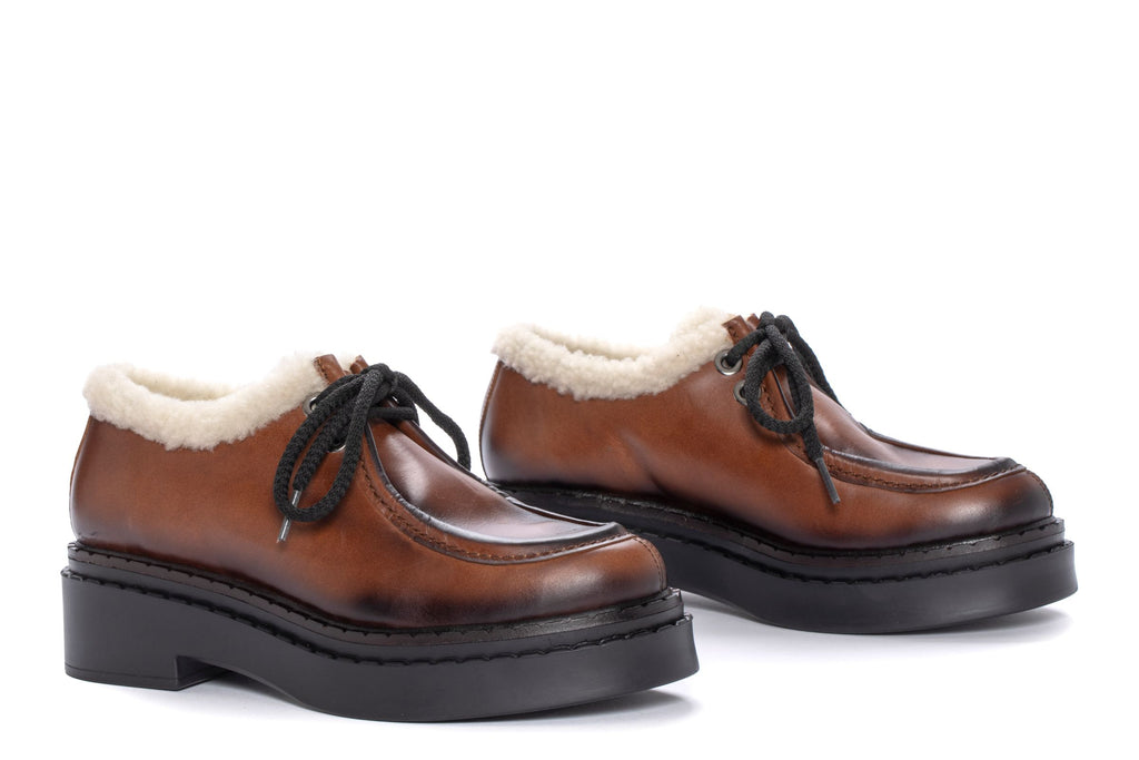 Pons Quintana Women's Nadia Fur Lined Leather Lace Up 112828.035 | Toffee/Beige