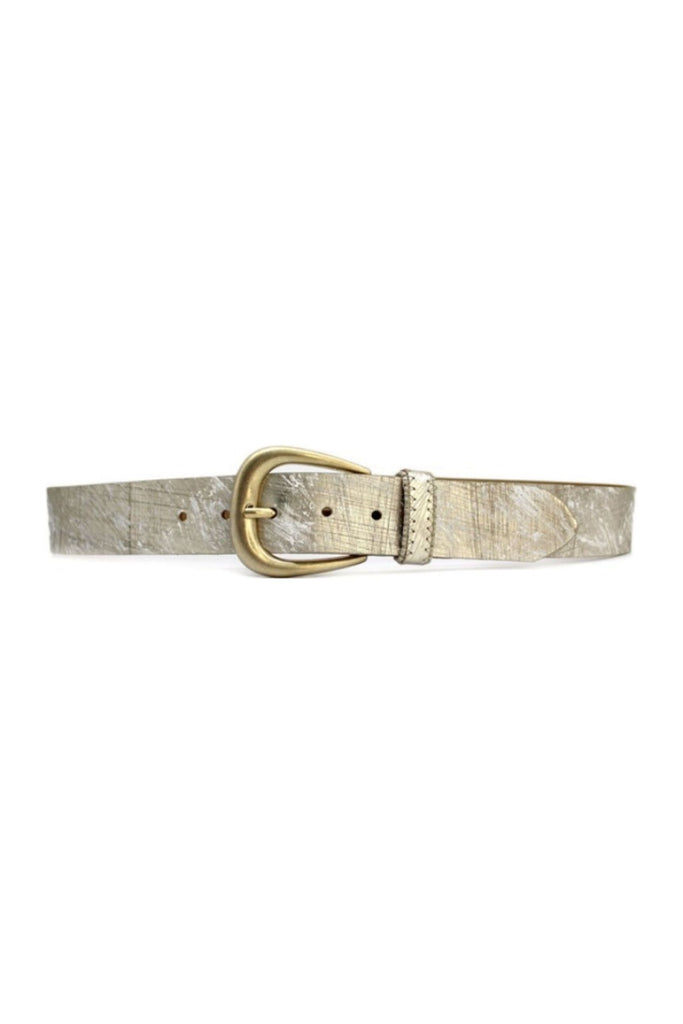 Streets Ahead Leather Metallic Leather Belt 12023 | White Gold/Old Gold Buckle