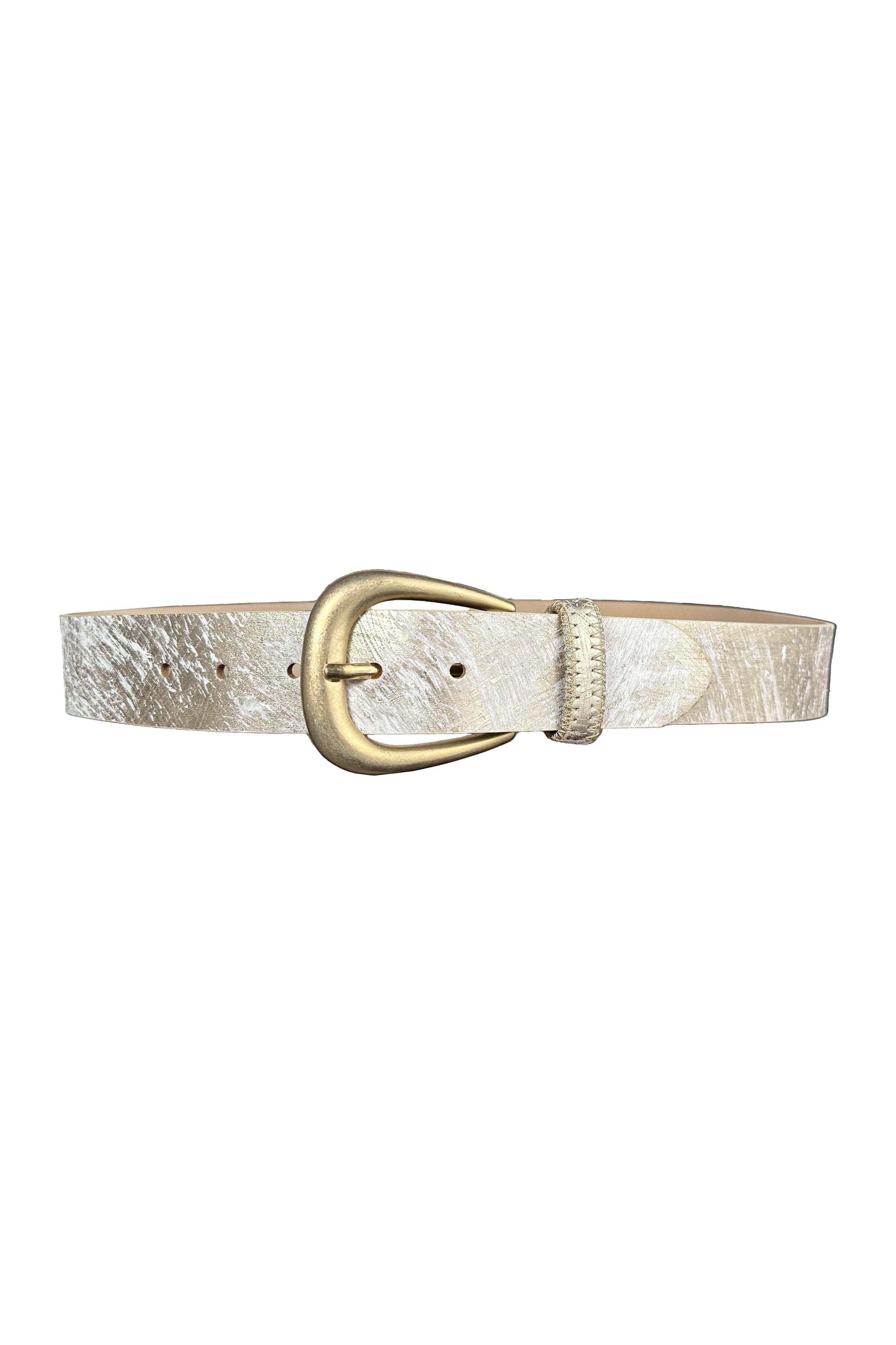 Streets Ahead Leather Metallic Leather Belt 12023 White Gold/Old Gold Buckle Final Call Sale No Returns