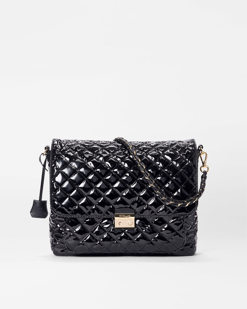 MZ Wallace Crosby Lock Quilted Crossbody Large 1580C0434 | Black Lacquer