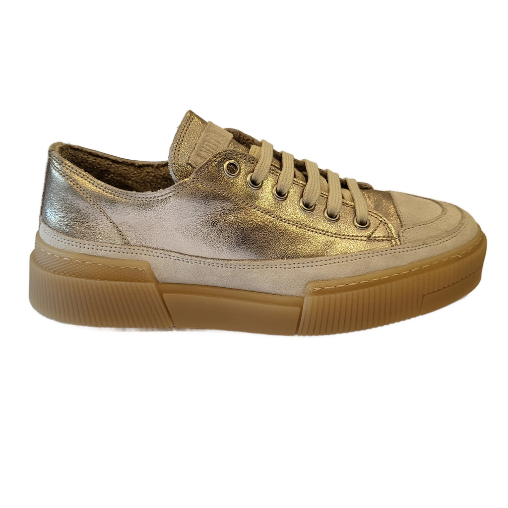 Andia Fora MYO Cream Suede Lace Up Sneaker | Silk Sat Vanilla (Rose Gold Metallic)