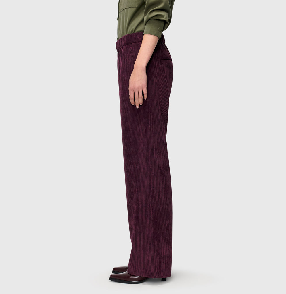 Mac Jeans Chiara Wide Leg Corduroy Pull On Pants 3051-00-0410L |  780 Eggplant | Special Order Style