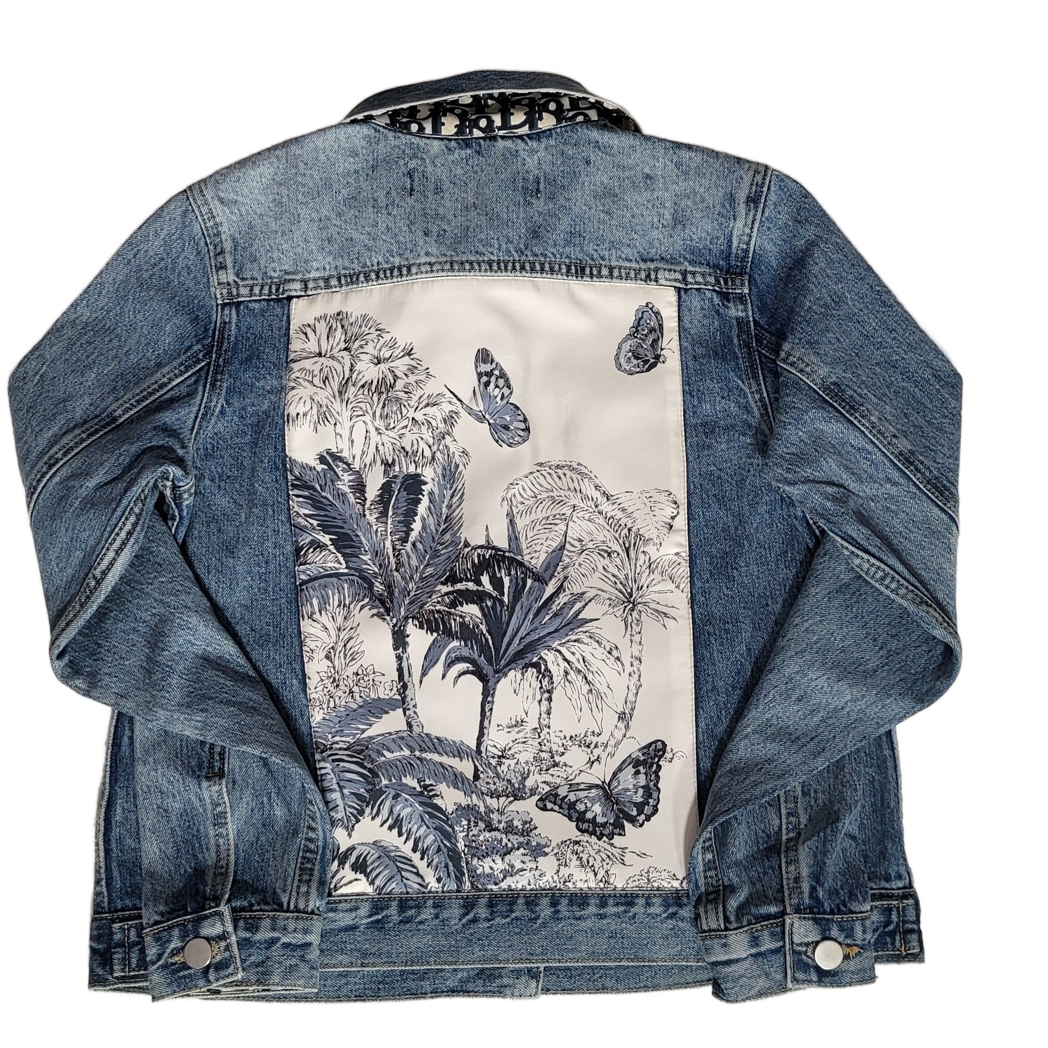 One Of A Kind Designer Scarf Jean Jacket Denim/Botanical