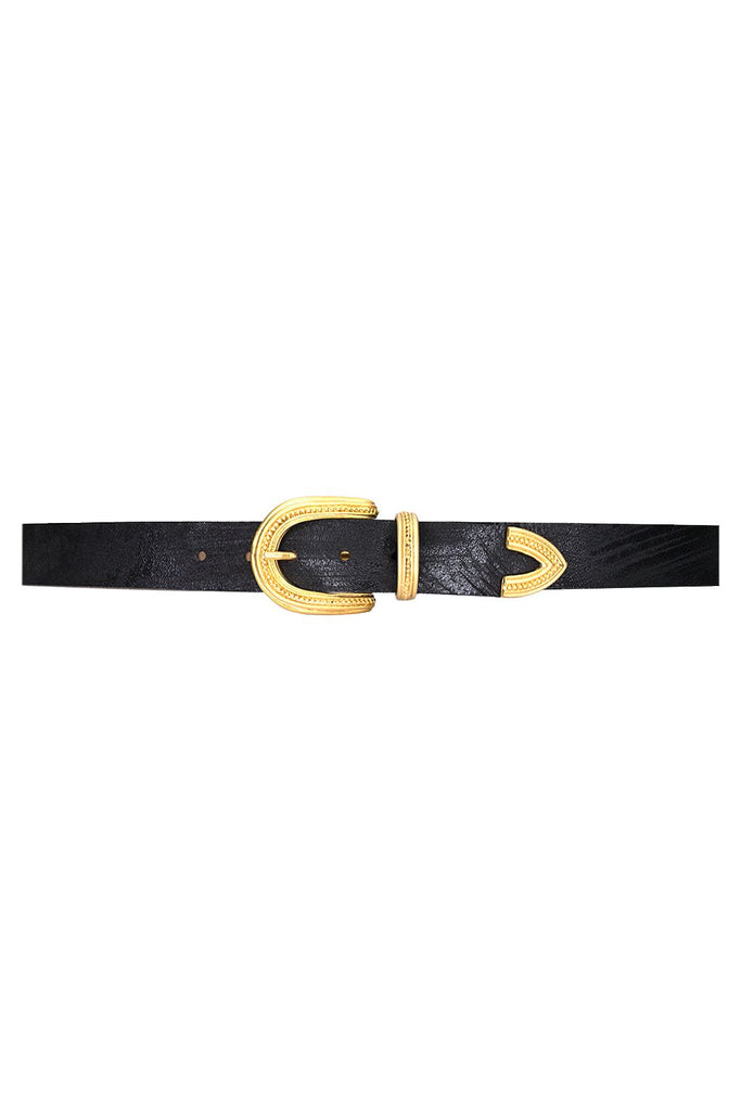 Streets Ahead Elizabeth Crackle Leather Belt 39102 | Black OL/Matte Gold Buckle