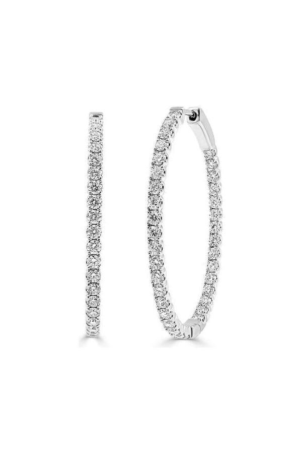 FC Creations Earrings 14K Gold Inside-Out 1" Diamond Oval Hoops | White Gold 0.85 Carats