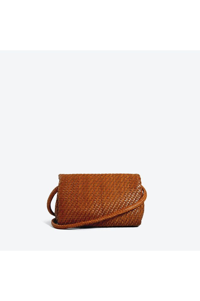 Allan K Caroline Toledo Leather Crossbody Bag- Bamboo Weave  | Cognac