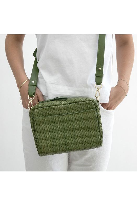  Allan K Reese Toledo Leather Crossbody Bag- Bamboo Weave  | Fig