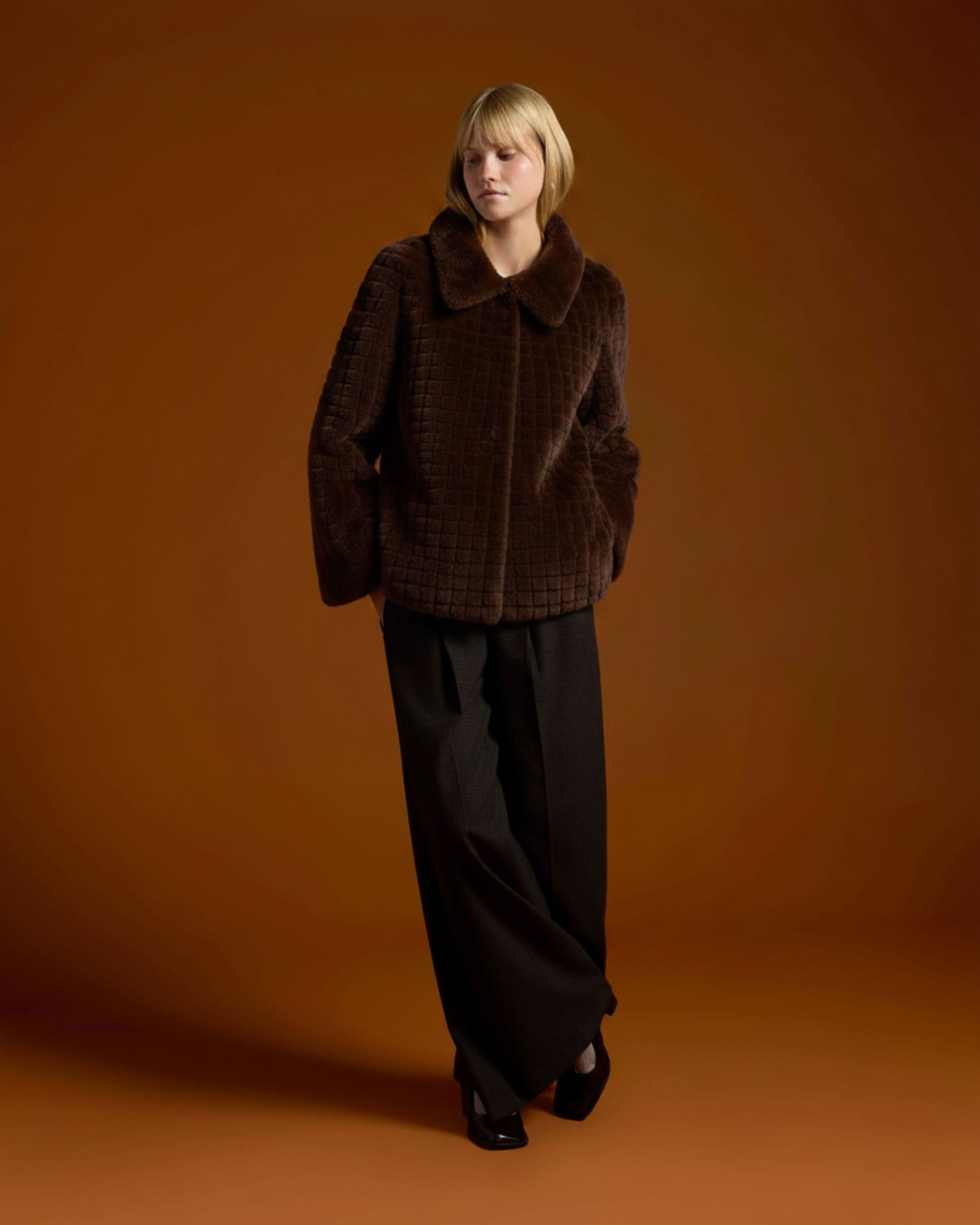 SUPREMA Woman's Dark Brown Croc Embossed Reversible Shearling