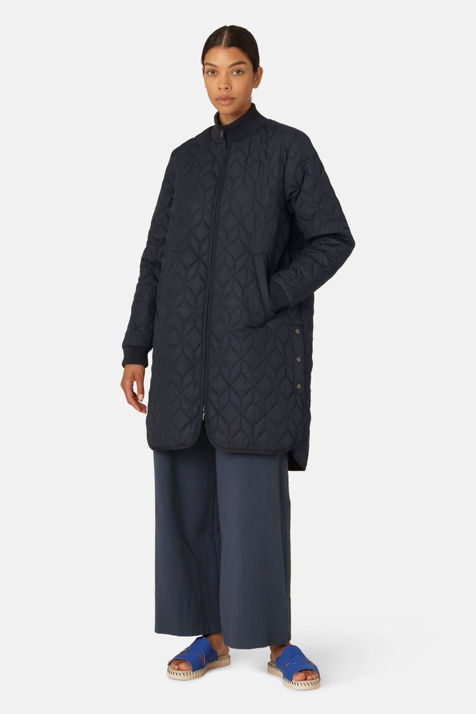 Ilse Jacobsen Hornbæk Art Long Padded Quilted Coat Art06 | Dark Indigo