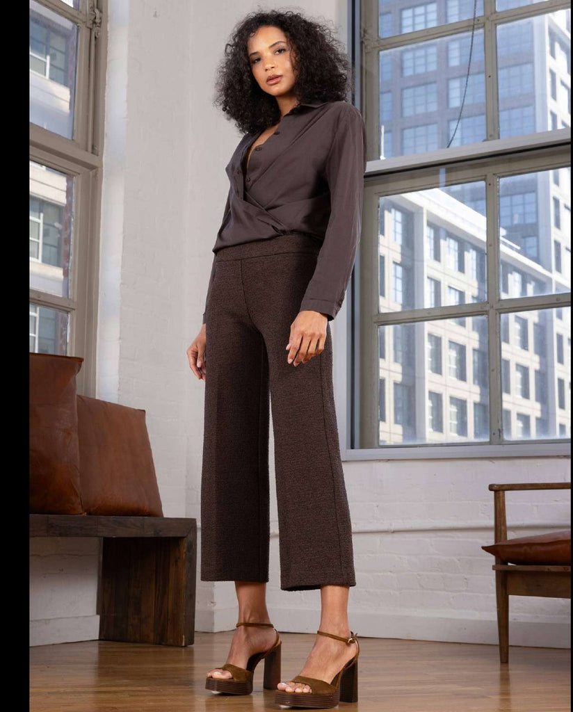 Avenue Montaigne Alex Crop Wide Leg  Boucle Pull On Pant F1695 | Choco