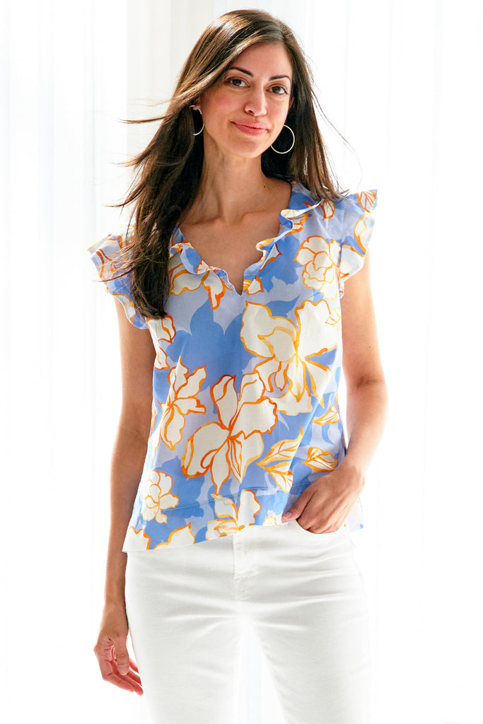 Finley Shirts Ava White Lotus Top 3105034W | Blue/Multi 496
