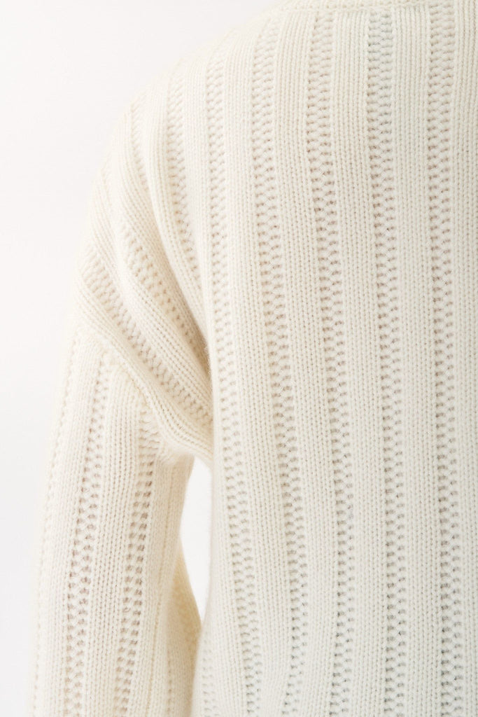 Robertson Madison 100% Cashmere Cable Knit Button Pullover CC-261 | Ivory
