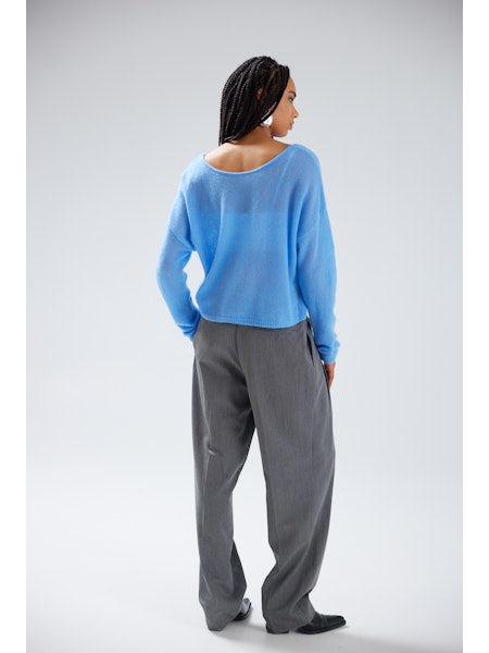 Robertson Madison Amara Nala Cashmere Sexy Back Sweater  CT53-008 | Cornflower