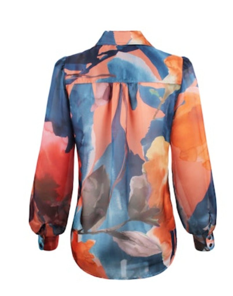 Finley Shirts Colette Sunset Floral Blouse 3592095F | Sunset Floral