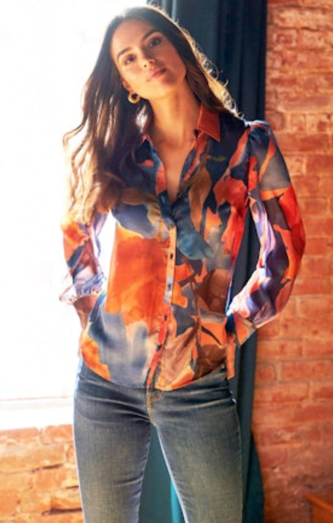 Finley Shirts Colette Sunset Floral Blouse 3592095F | Sunset Floral