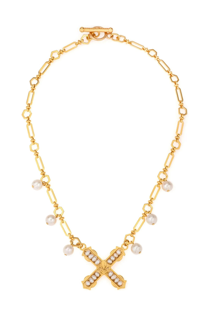 French Kande Necklace | Toulouse chain With White Pearl French Kiss Pendant and Freshwater Pearl Dangles DS2232-Z