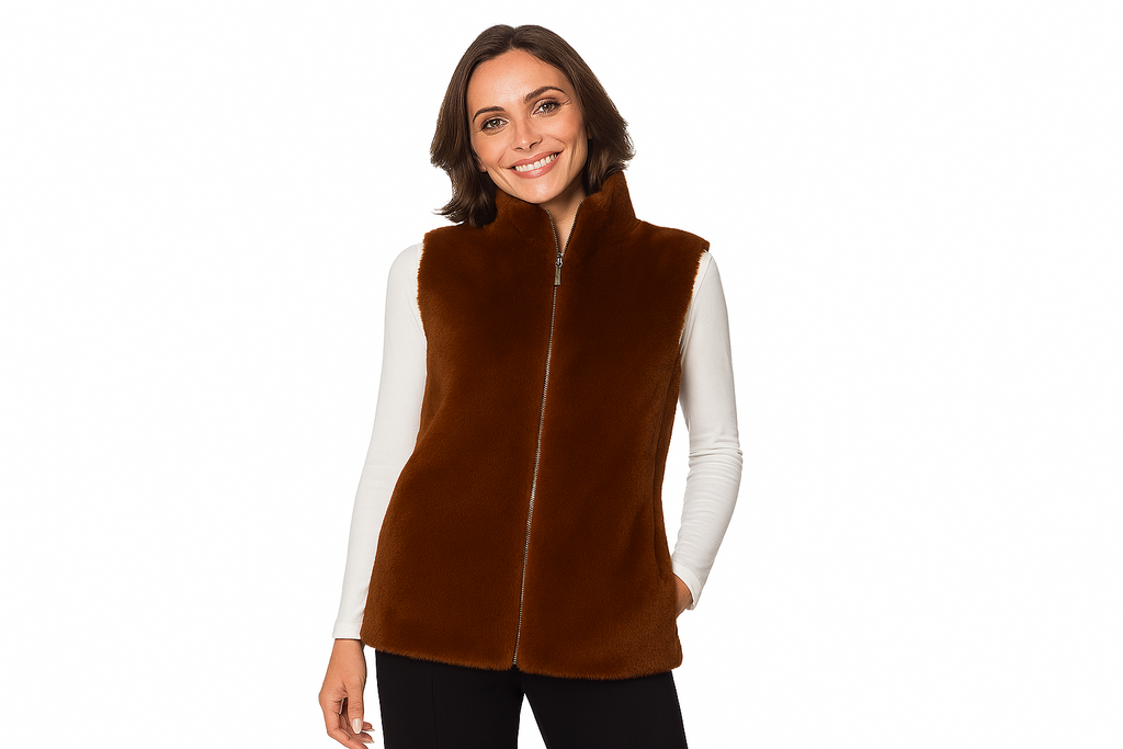 Linda Richards Reversible Lamb Fur Vest LM-260 | Brown