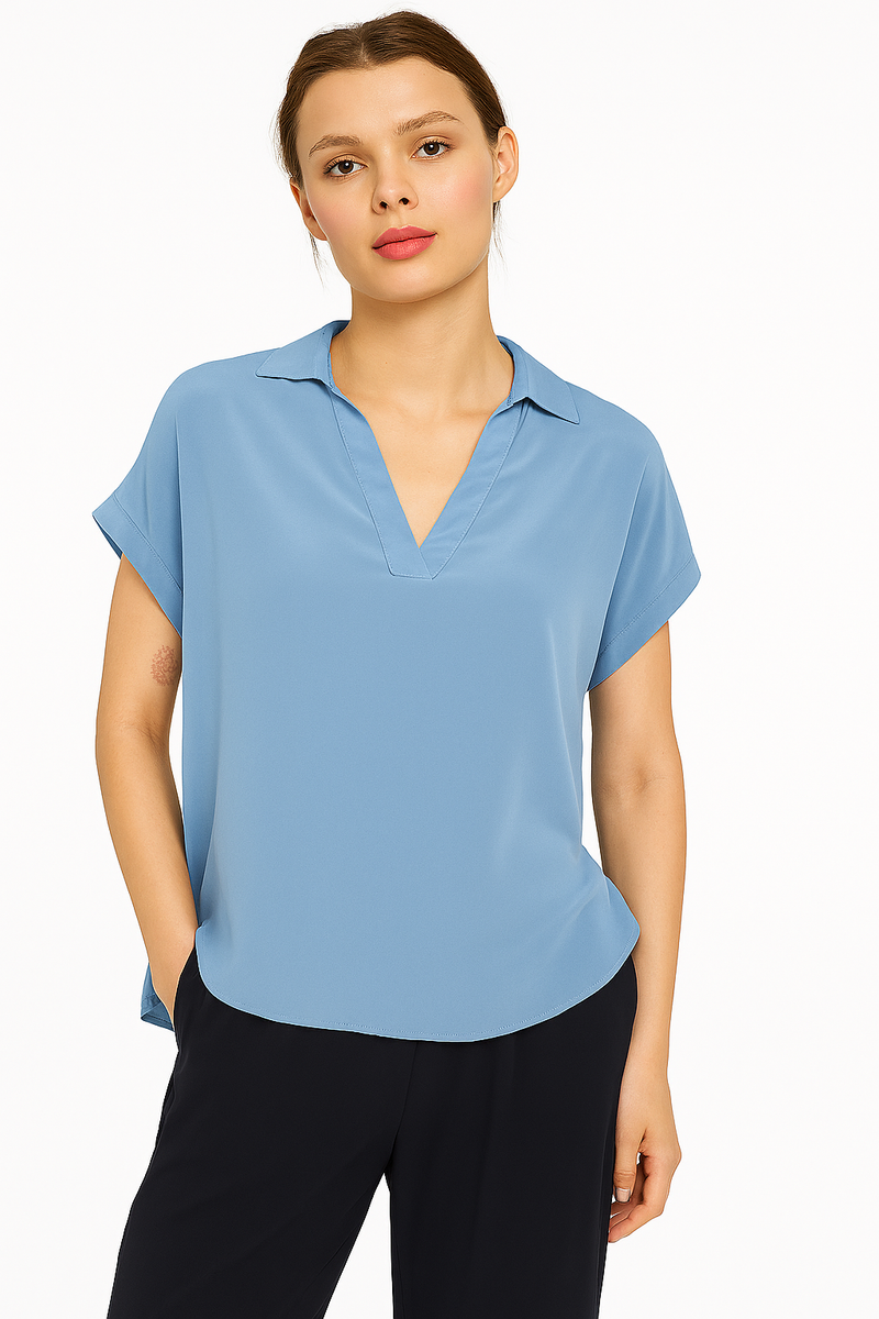 go by Go Silk Go Polo Top T1451 | Chambray | Final Sale - No Returns ...