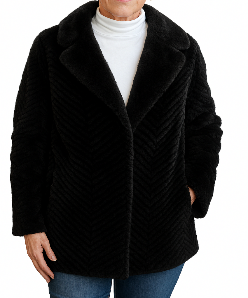 Linda Richards Chevron Mink Cashmere Notch Jacket MK-201 | Black