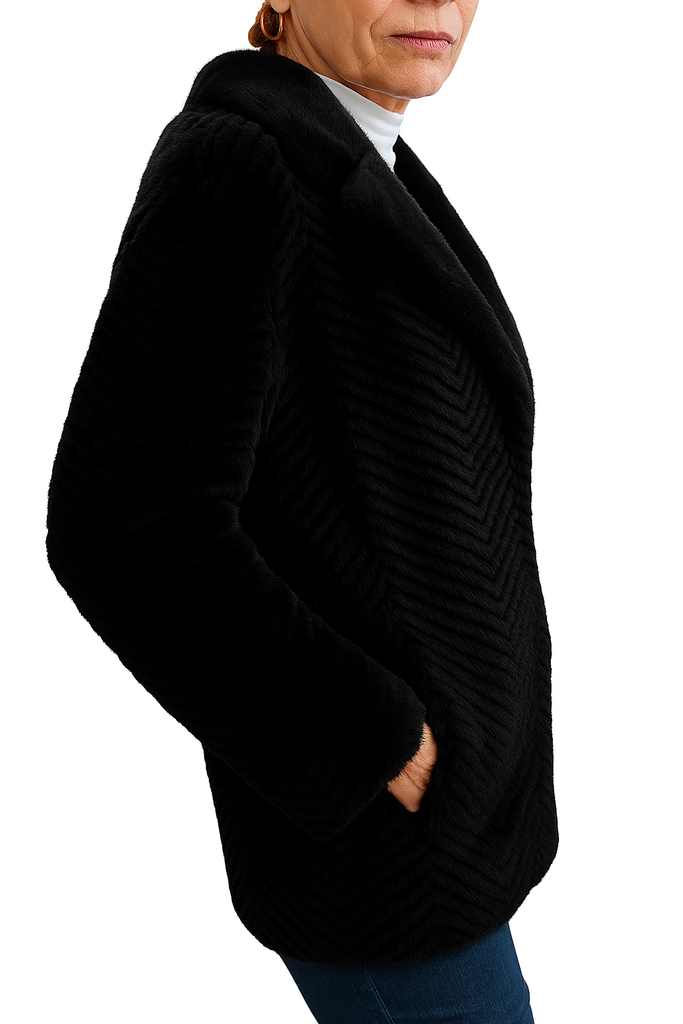 Linda Richards Chevron Mink Cashmere Notch Jacket MK-201 | Black
