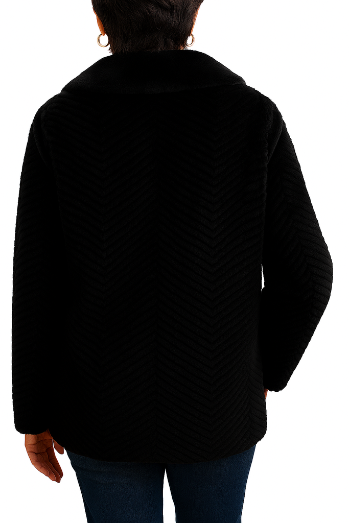 Linda Richards Chevron Mink Cashmere Notch Jacket MK-201 | Black