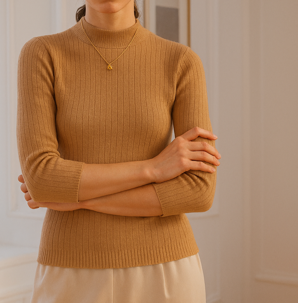 W. Cashmere Cecilia Fine Gauge Cashmere Mock 21FH18FW24 | Tan