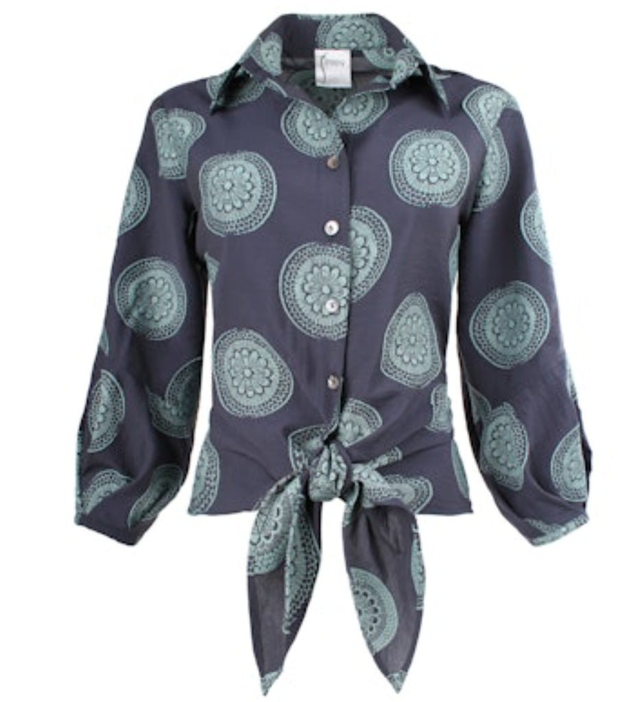 Finley Shirts Emmy Medallion Jacquard Crop Shirt  3493095M  | Navy/Black