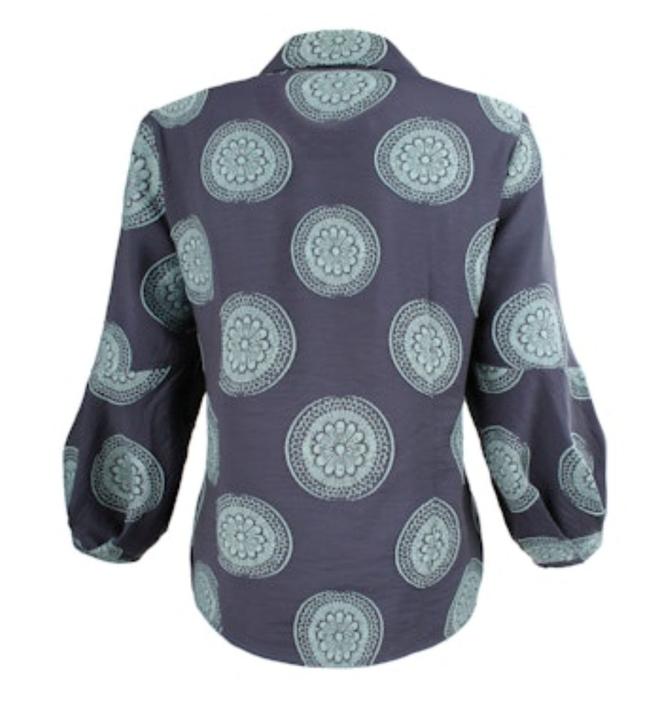 Finley Shirts Emmy Medallion Jacquard Crop Shirt  3493095M  | Navy/Black