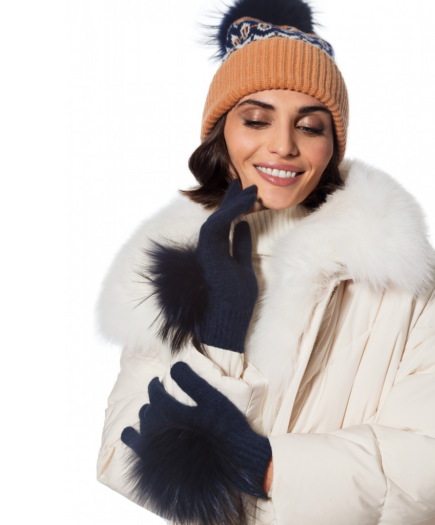 Linda Richards Pom Pom Gloves GL-04 | Navy