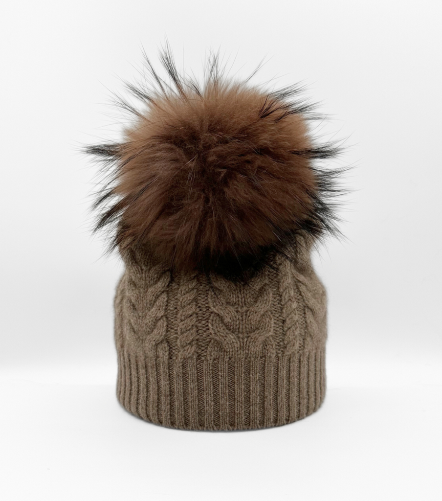 Linda Richards Cashmere Cable Pom-pom Hat HA-96 | Brown