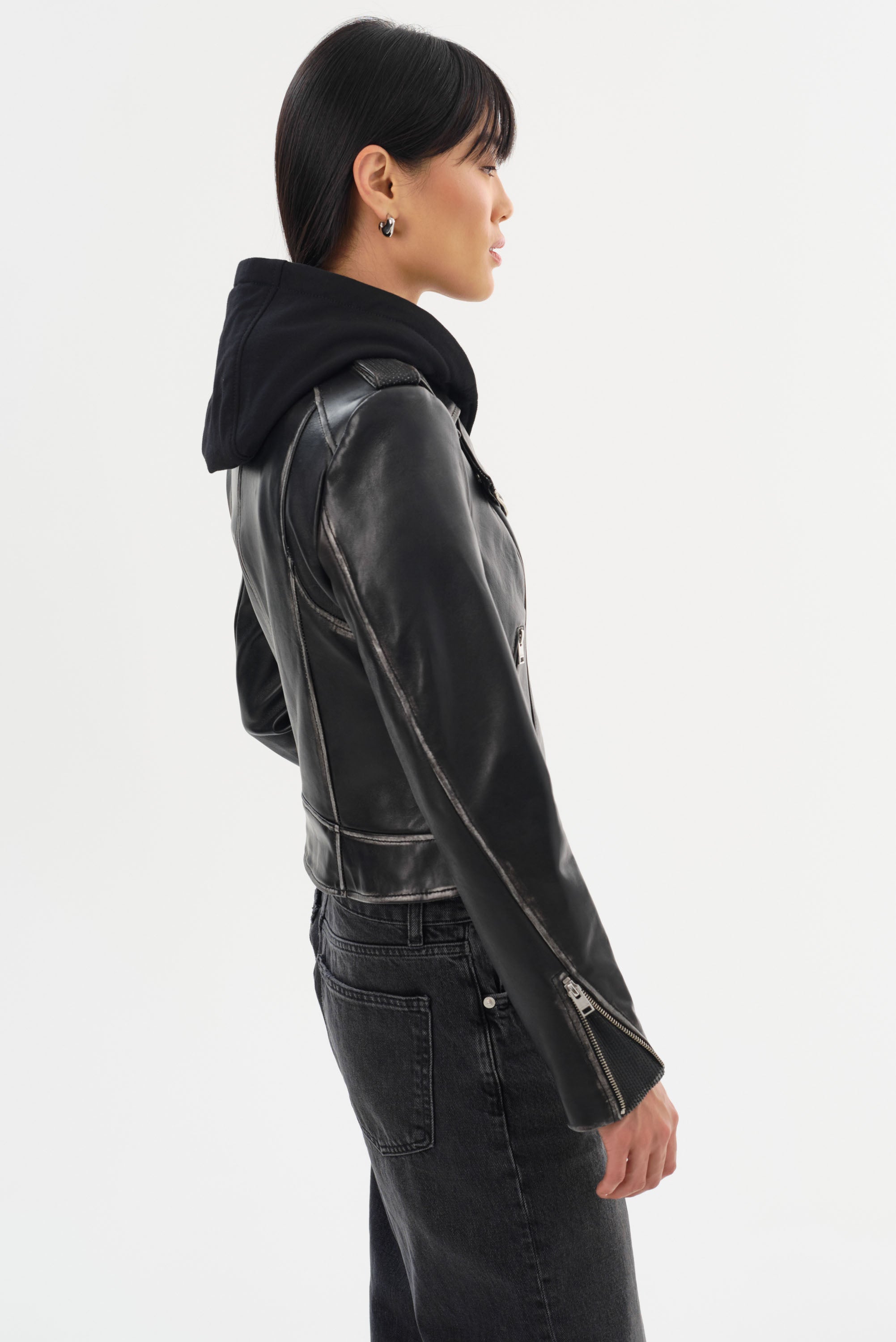 Lamarque Holy Leather Biker Jacket with Removable Hood