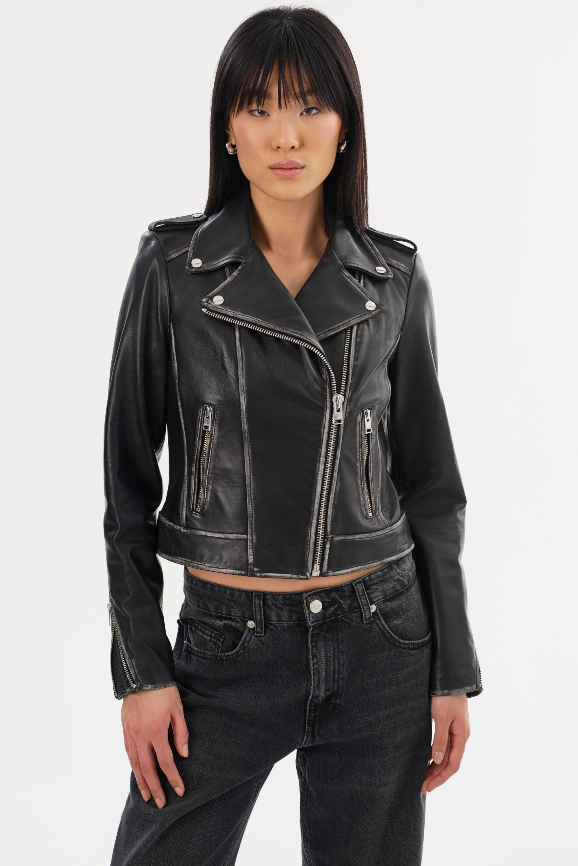 Lamarque Holy Leather Biker Jacket with Removable Hood